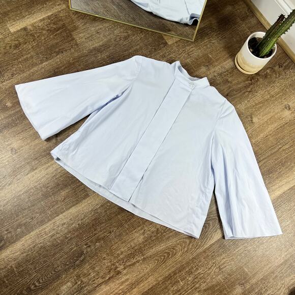 The Row Light Blue Mock Neck Hidden Button Closure Oversized Blouse - Picture 3 of 8